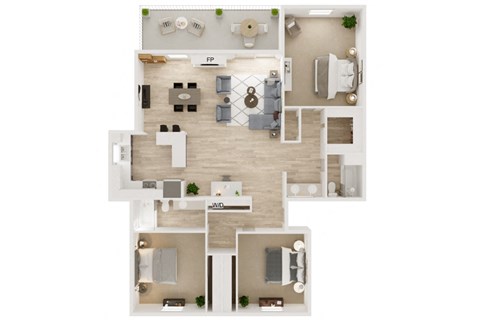 Floor plan for 3 beds, 2 baths, 1453 sqft